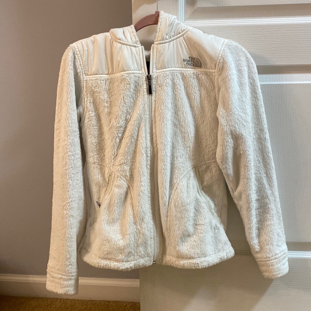 North face white jacket with hood xs